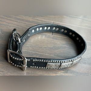 Black and silver genuine leather large dog collar (woof wear)